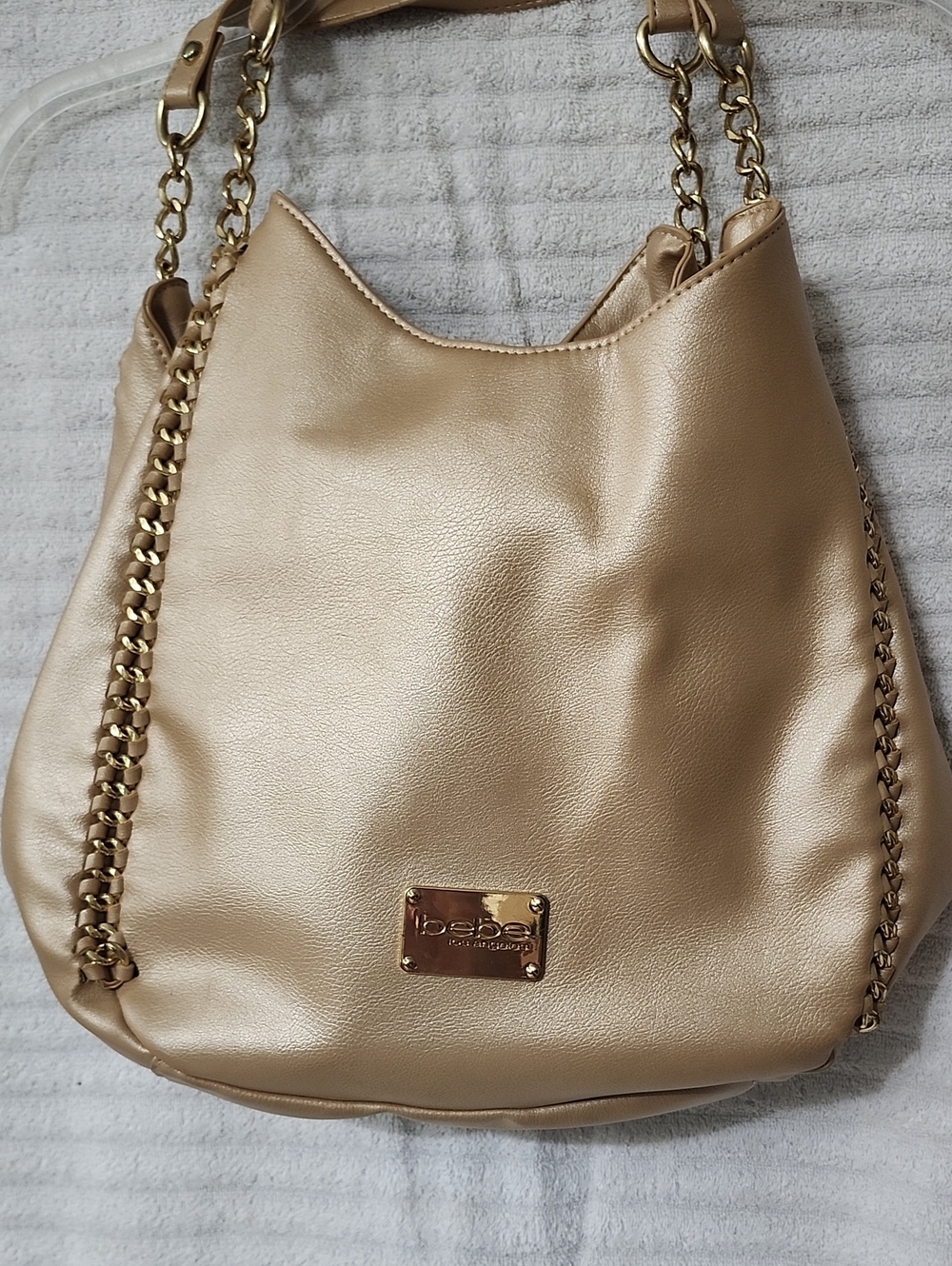 bebe Metallic Gold Chain-Detail Shoulder Bag